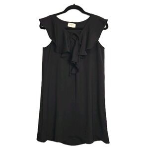 EVERLY Black Ruffle Shift Dress Womens Small Sleeveless Lightweight Flowy
